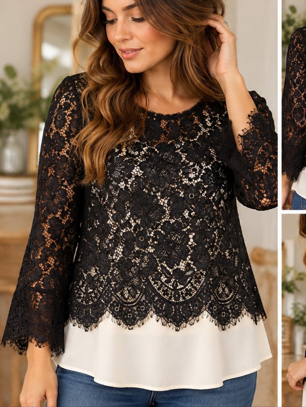 Banana Republic factory Black Lace Layered Blouse – Size XL